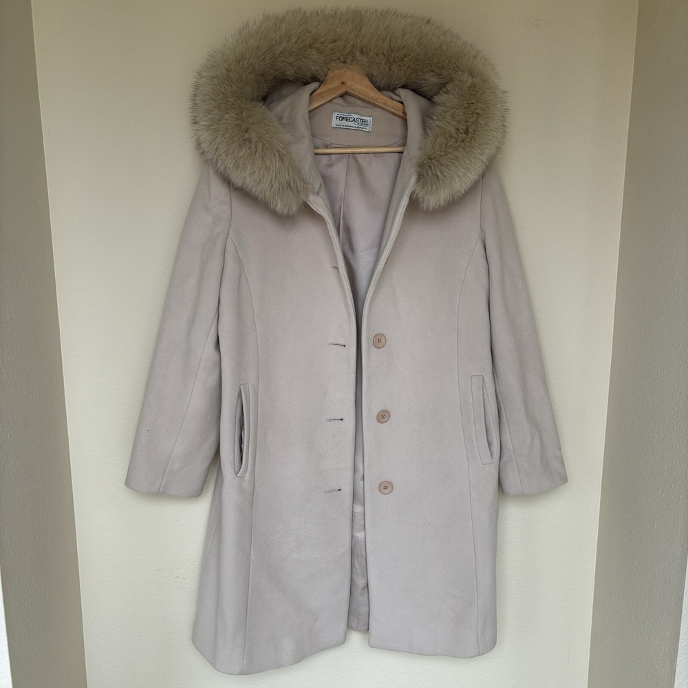 Vintage Forecaster of Boston Lambswool Genuine Fox Trim Beige Mid Length Coat 10